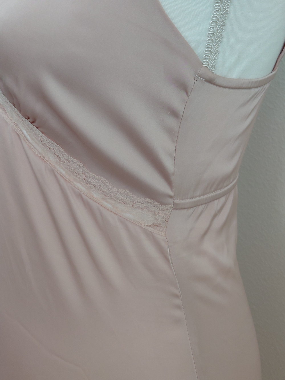Beverly & Beck Blush Pink Lace Trim Maxi Slip Dress XS Satin Lingerie Gown - Picture 7 of 11